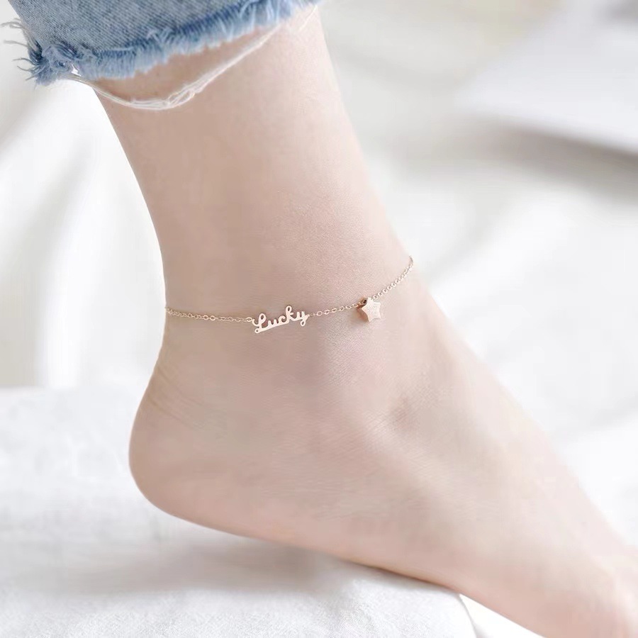 New Korean-style English Letter Good Luck Anklet Women's Fashion Simple Star Color-free Titanium Steel Anklet Trinkets