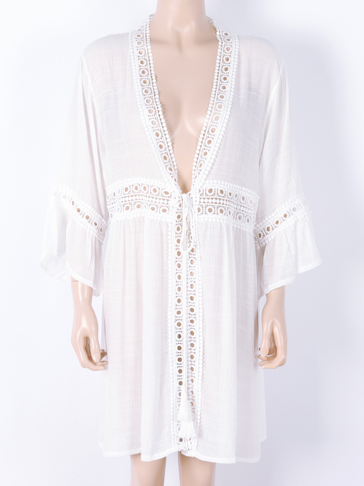 European and American New Loose Casual Long-Sleeved Sun Protection Cardigan Bikini Outer Swimsuit Beach Cover-Up Manufacturer Wholesale