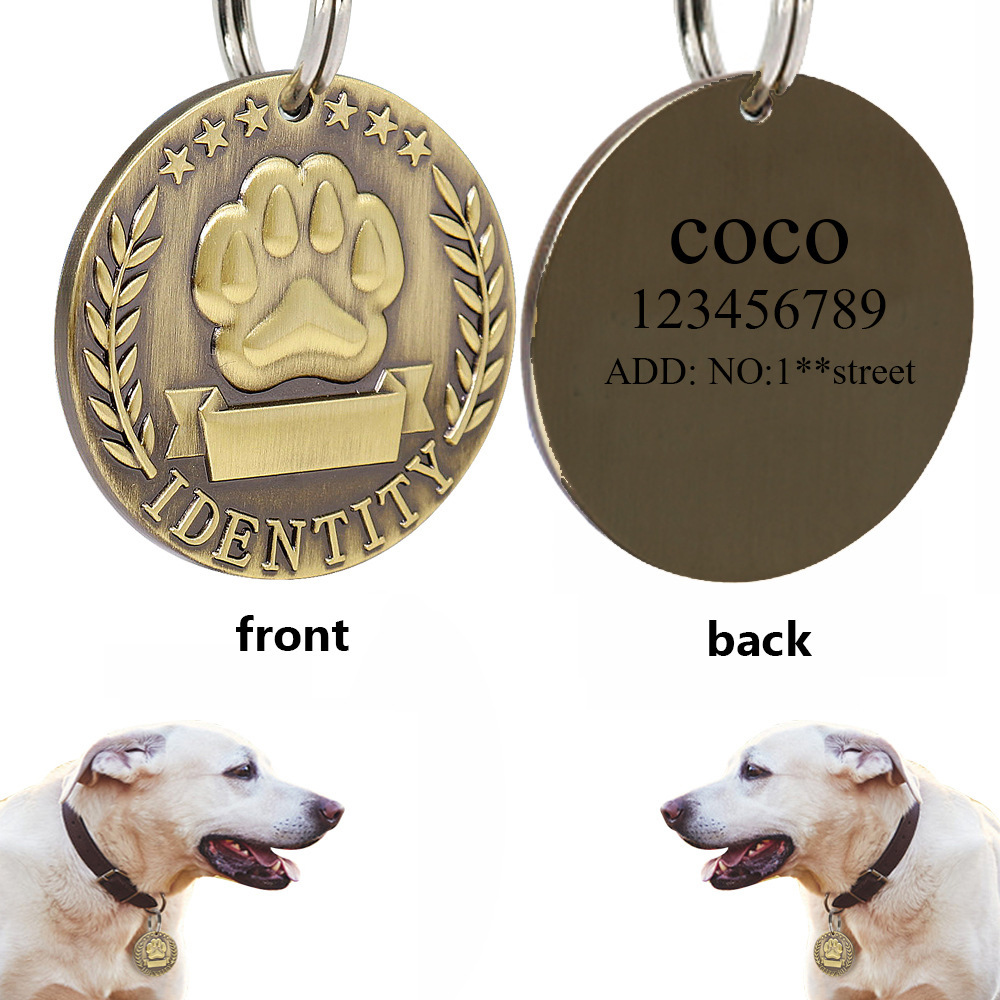 Cross-Border Hot-Selling Antique Bronze Round Footprint Jewelry, Fashionable Dog Tag, Pet Collar Pendant, Engraving, Anti-Lost Identity
