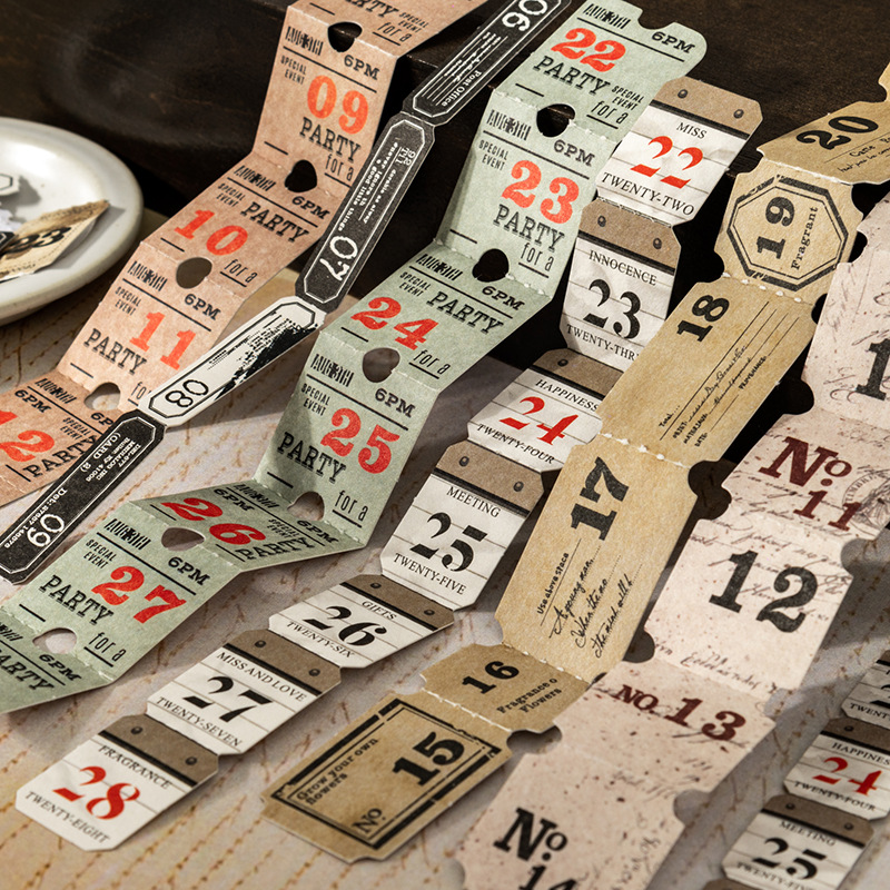 Tomato Sauce Strip Stickers Pack, Vintage Date Number Material for DIY Journal Card Decoration Collage