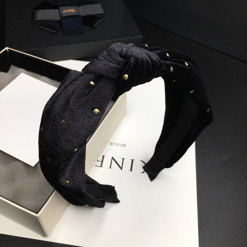 South Korea autumn and winter velvet headband knotted headband vintage gold dot hair accessories high-grade wide-brimmed fashion girl headdress