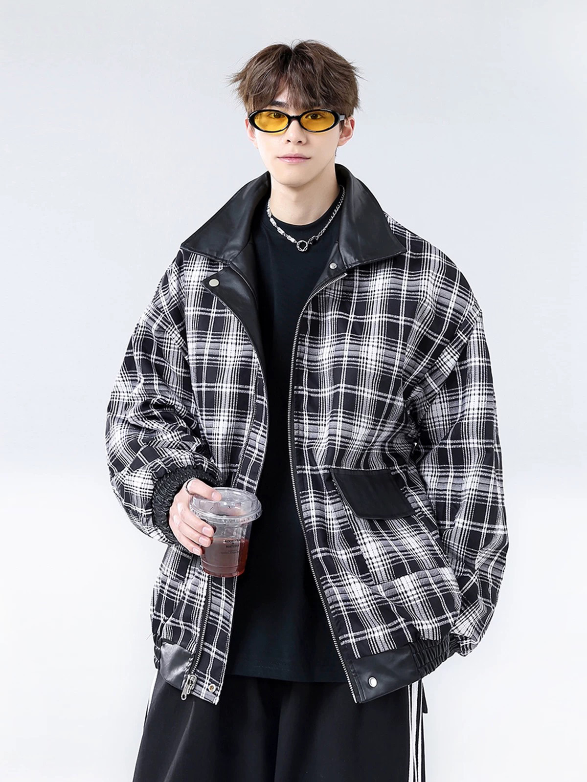 Double-sided Spring and Autumn New Lapel PU Leather Jacket Men's Riding Motorcycle Leather Jacket Men's American Style Street Retro Jacket Trendy