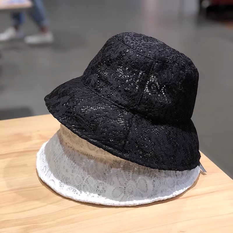 Hat Women's Summer Sunshade Flat-top Thin Lace Basin Hat Trendy Japanese Style All-match Foldable Elegant Vintage Fisherman Hat