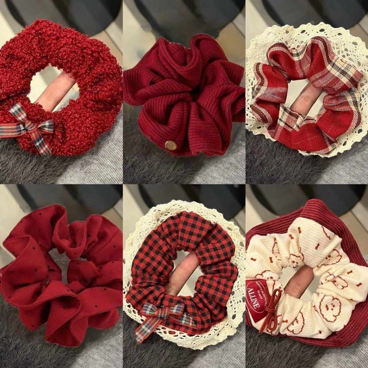 2026 Ankara Red Color-Enhancing Scrunchie Korean Style Plaid Lace Large Hair Tie Ponytail Hair Accessory for Women