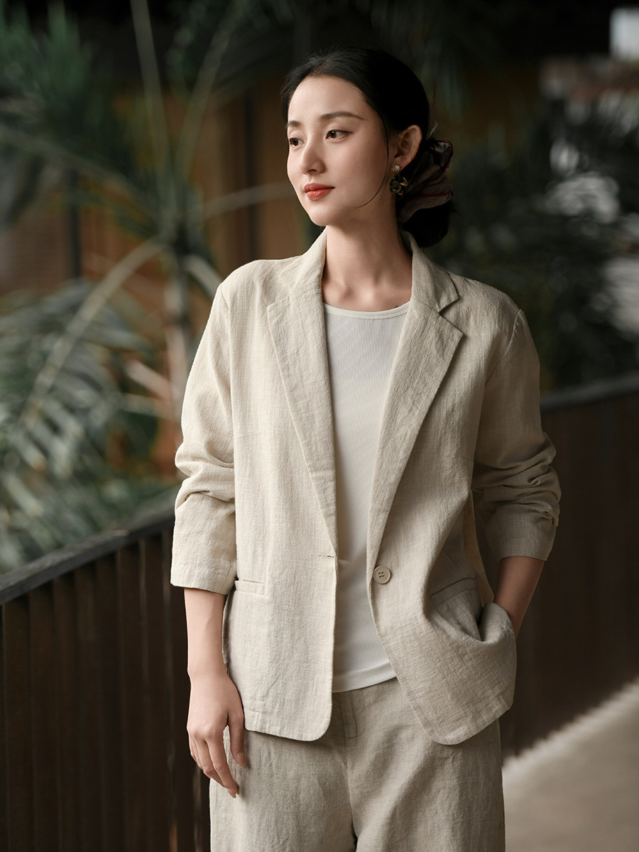 Deer & an Di Cotton and Linen Women's Clothing 2026 Spring New Ramie Jacket Women's New Chinese Style High-End Blazer