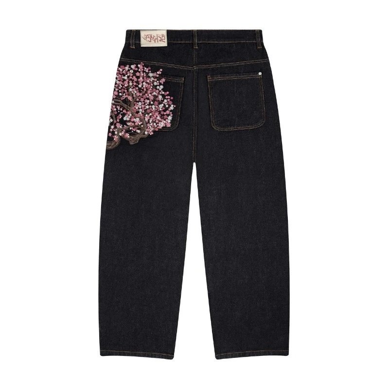 cl european and american vintage plum blossom embroidery straight tube for men and women