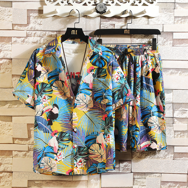 Xingshang 2020 Summer Youth Color Printed Shirt Suit Men's Multicolor Loose Shorts Suit Factory Direct Supply