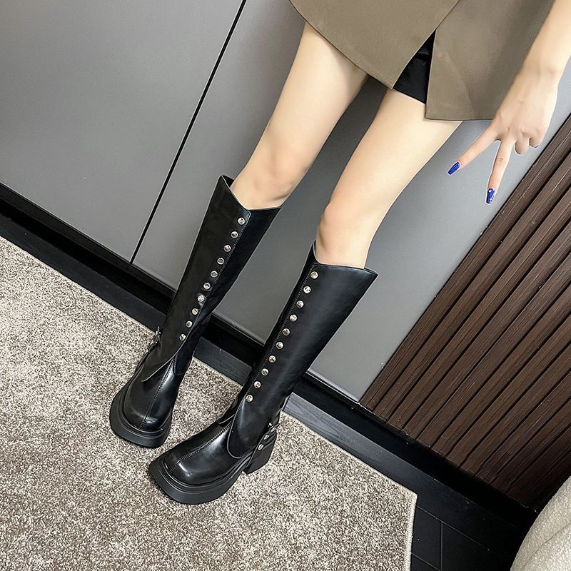 Northern Wolf Thick-Soled Over-The-Knee Women's Boots 2026 Autumn and Winter New Style High-Heeled Fleece-Lined Chunky Heel Boots Winter Slimming Effect