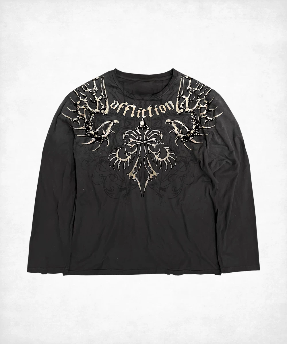 180g Dirty Long t Affliction Dark Retro Skull Bone Mark Xtreme Punk Outfit American Casual