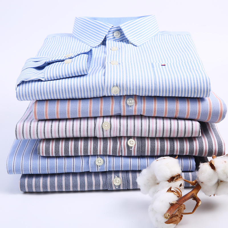 New Men's Long-Sleeved Shirt Stripesd Oxford Non-Iron Casual Shirt Men's Slim Korean Style Khmer Bottoming Shirt