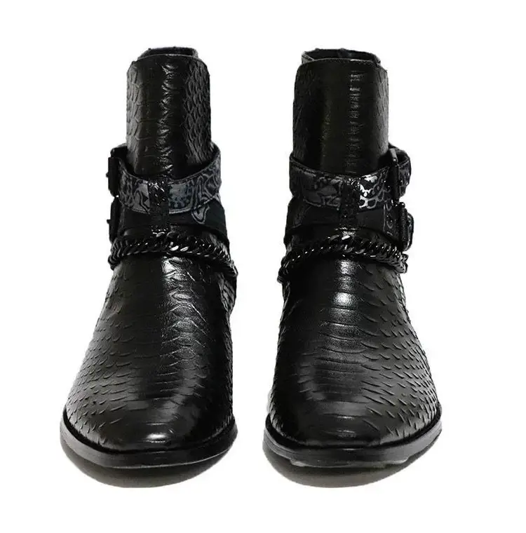 Chelsea Boots for Men 2025 Autumn and Winter New European and American Fashion Pointed Toe Personalized Embossed Leather Snake Pattern Height-Increasing Martin Boots Trendy