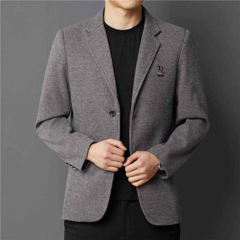 Factory Straight Hair Autumn and Winter Men's Lapel Casual Suit Middle-aged Letter Embroidered Loose Dad's Business Suit