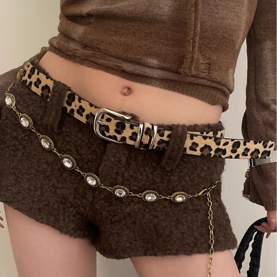 Fashion Distinctive Belt Women's Design Sense Niche Fine Leopard Pattern Snakeskin Pattern Trendy Cool American Style Spice Girl Style All-match Belt