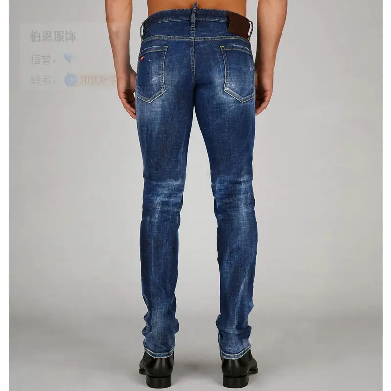 New New arrival All Year Round Dark Blue High Quality Denim Men's D2 Elastic silm pants Dsq2 European Station Youth Trend