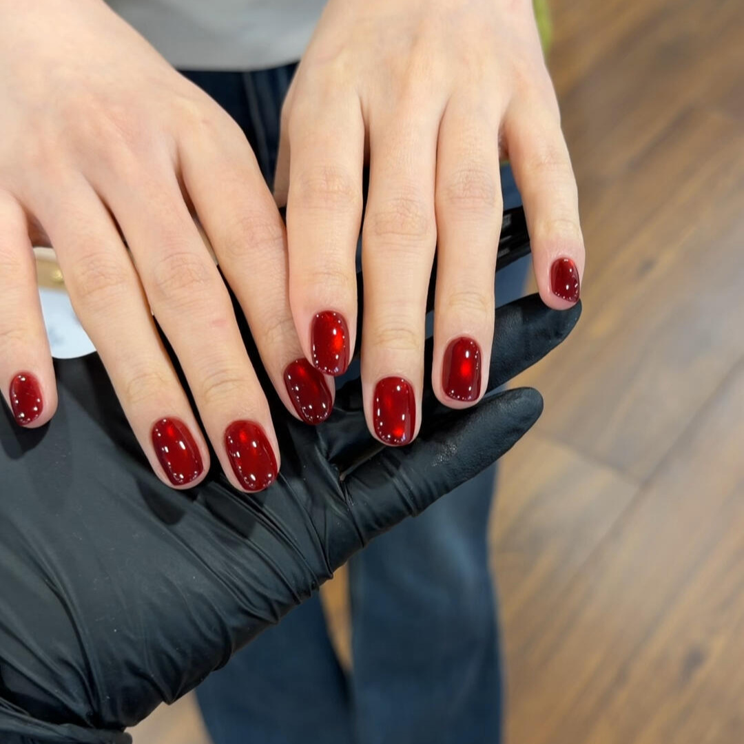 [Zhhuo Cat Cat] Ruby Cat Eye Solid Color Manicure Purely Handmade Wearable Nails Wholesale Manicure Patch Fake Nails