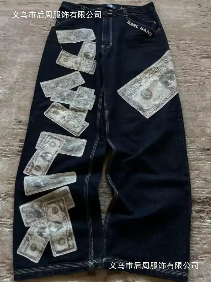 European and American Cross-Border American Street Hip-Hop Banknote Print Straight Jeans Men's Loose Casual Baggy Jeans