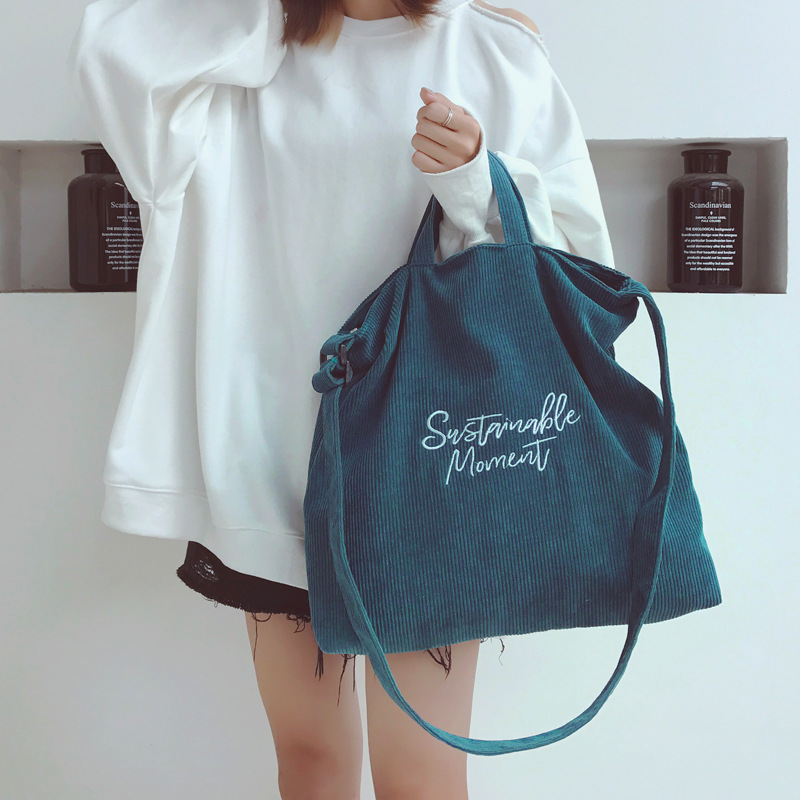 2026 New Korean Style Large-Capacity Corduroy Shoulder Bag for Women, Fashionable Canvas Tote Bag, Retro Student Crossbody Bag