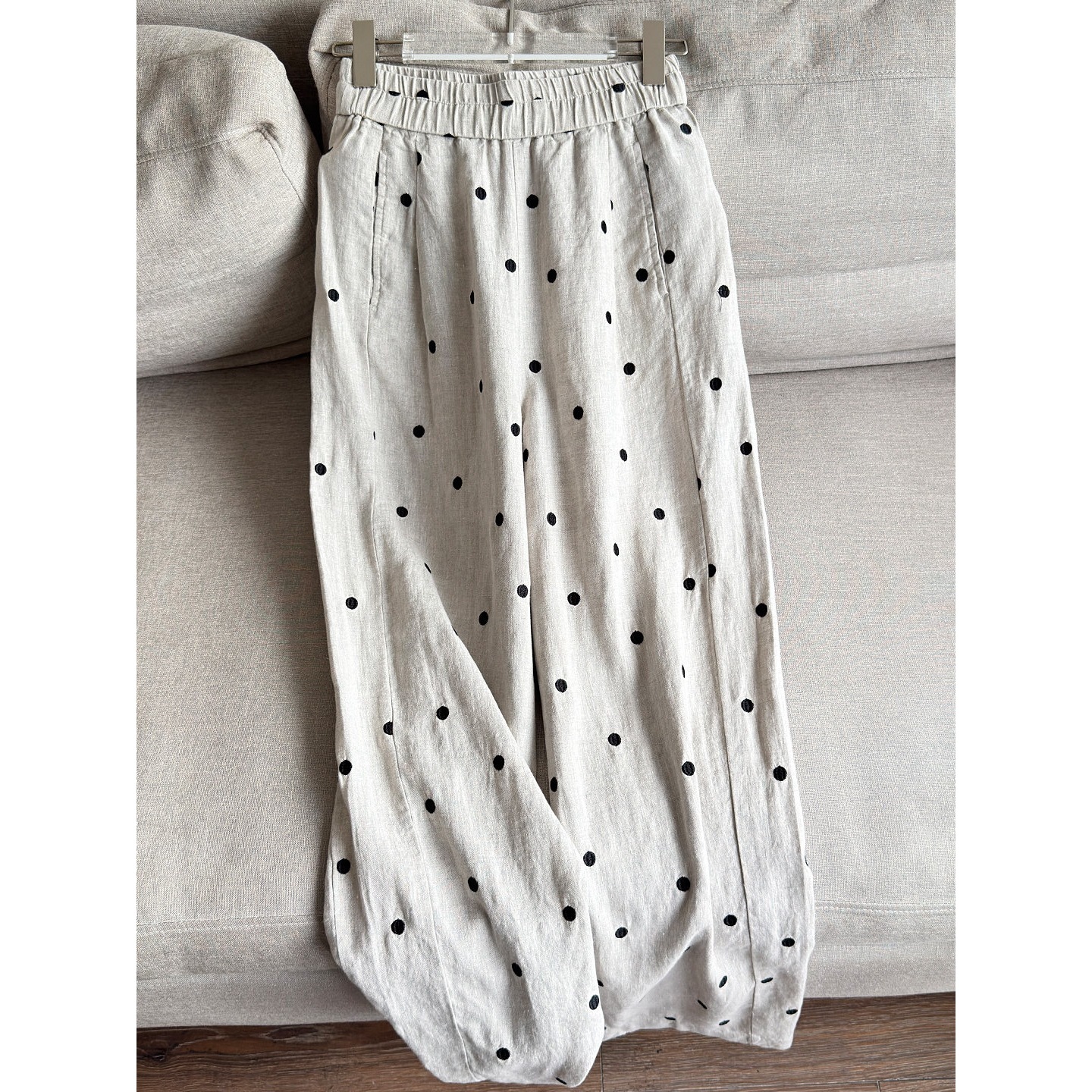 2026 New Style Linen Slimming Wide-Leg Pants Embroidered Polka Dot Long Pants Straight-Leg Casual Pants Wholesale H15Ek157