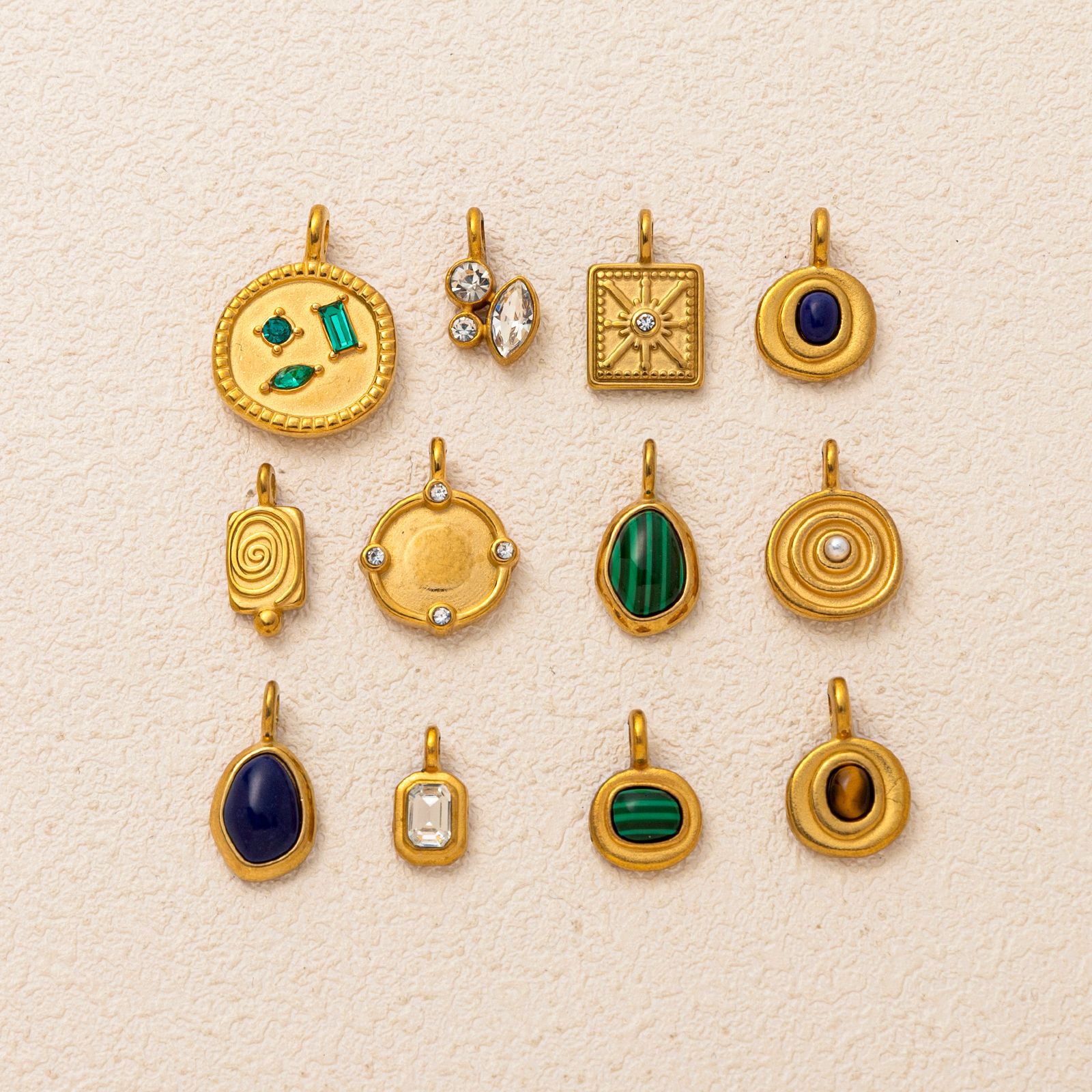 European and American Popular Stainless Steel Lapis Lazuli Malachite Pendant Necklace Vacuum Electroplated with 18K Gold for Color Retention