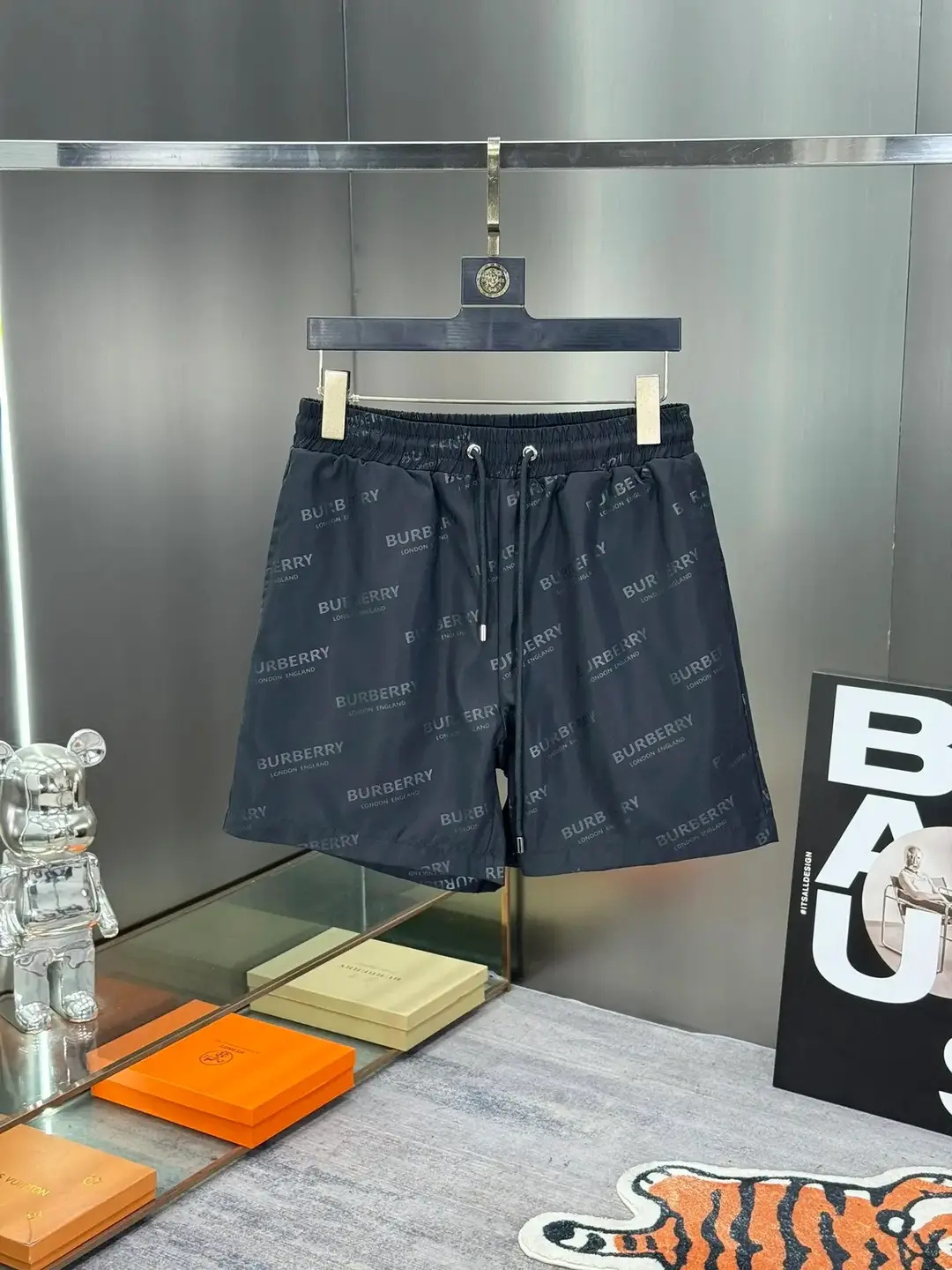 Burberry All Over Logo Swim Shorts Black