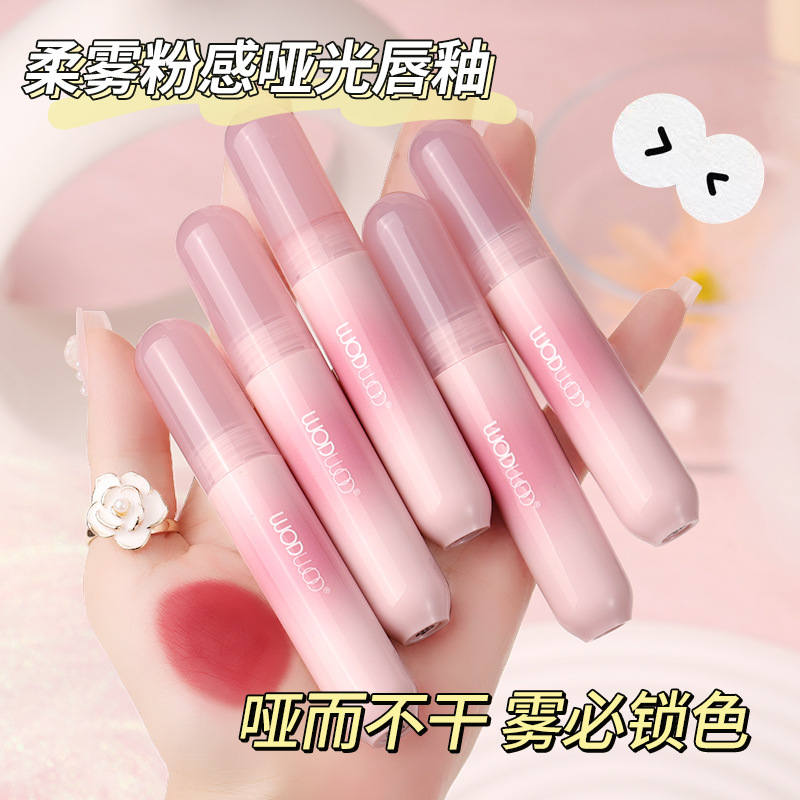 WODWOD Soft Mist Matte Lip Glaze Matte Velvet Not Easy to Stick Cup Low Saturated Pseudo Plain White Lip Mud