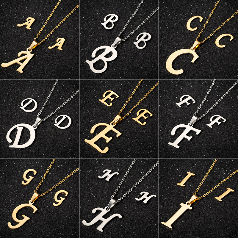 European and American retro 26 English letters earrings necklace three-piece women's fashion new jewelry wholesale