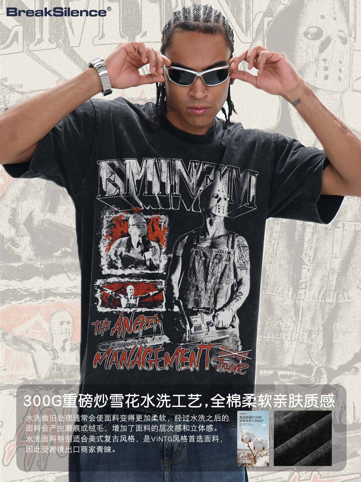 2026 Cross-Border Eminem New Style Pure Cotton Short-Sleeve American-Style Loose Fit Drop Shoulder Crew Neck Digital Direct Print Couple T-Shirt