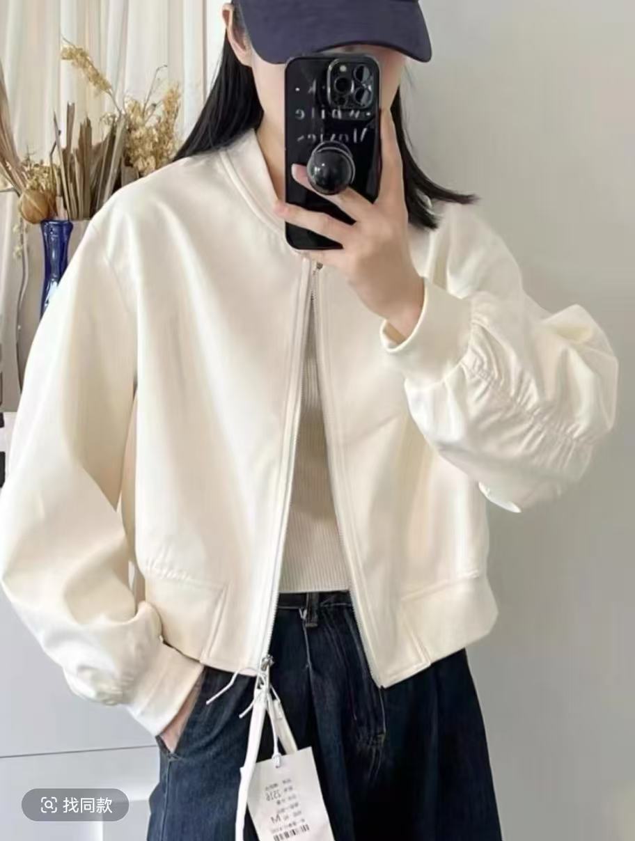 26 Women's Jacket with Ruched Cuffs, Baseball-Style New Long-Sleeve Cardigan, College-Style Jacket