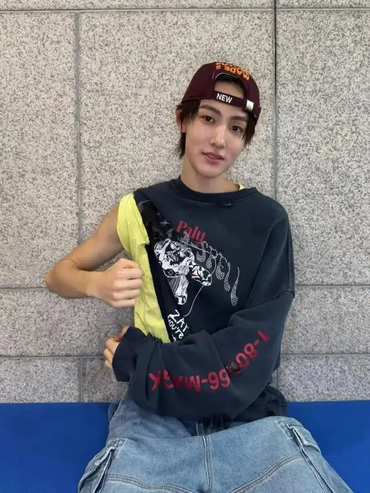 【Cortis严成铉同款】Palyhollywood'施咒'人像涂鸦印花烫钻卫衣