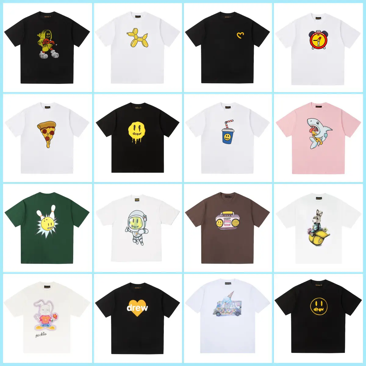 DREW ICON Old American Vintage Smiley Printed Loose Heavy Trendy Brand New Short-sleeved T-shirt for Summer Men and Women