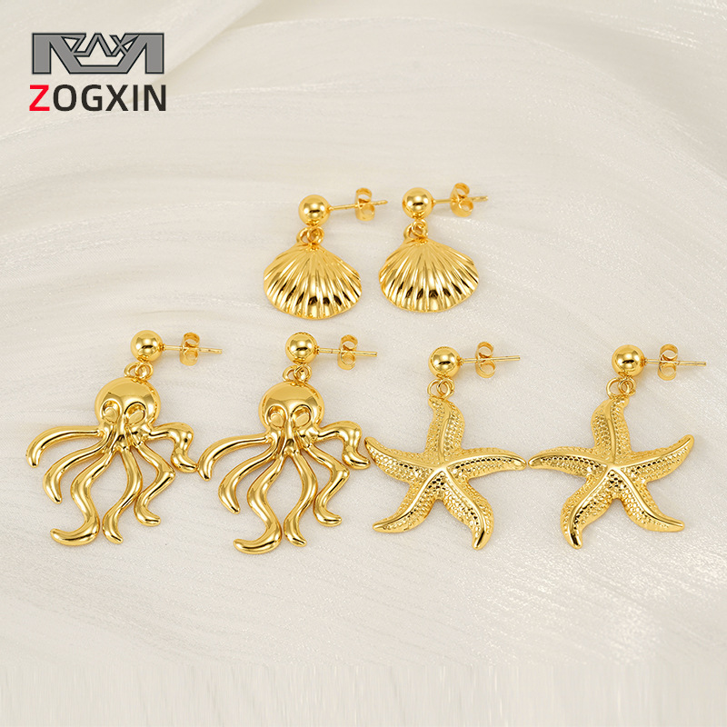 Ocean Series Earrings Cross-border European and American Style Starfish Earrings Exaggerated Fashion Trend Summer Earrings in stock Wholesale