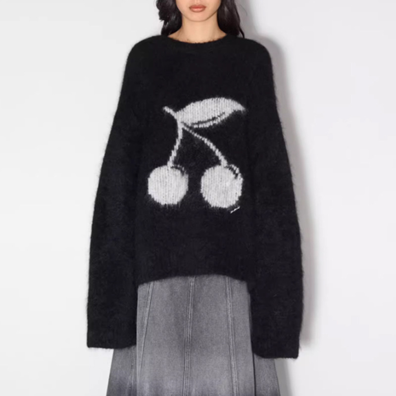 2024 new winter fashion warm pullover knitted top for women versatile loose low round neck pullover top for women