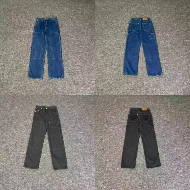 Corteiz Alcatraz Style Trendy Street Lettering Five-Pointed Star Jeans Washed and Distressed Unisex Straight-Leg Pants ins