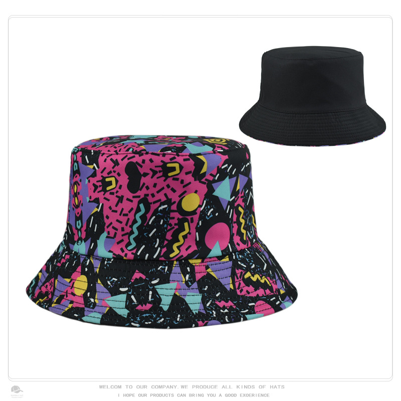 Cross-border New Geometric Lingling Retro Fisherman Hat Women's European and American Printed Double-sided All-match Basin Hat Outdoor Sunshade Hat