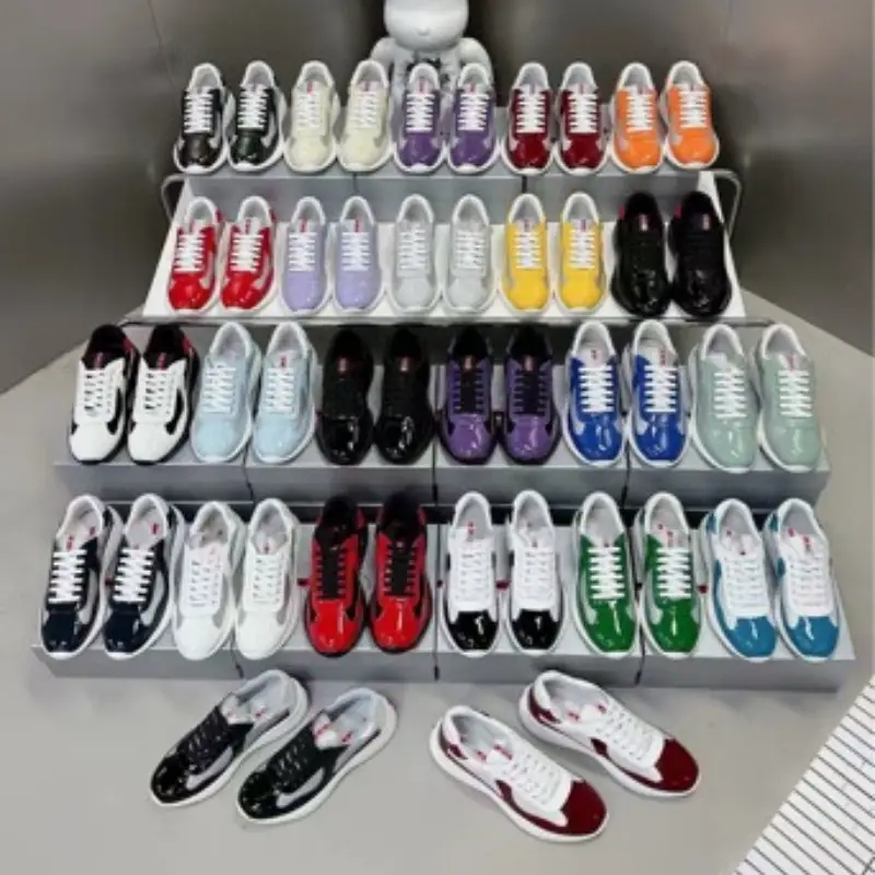 In-Stock Americas Cup Patent Leather Glossy Cross-Border Foreign Trade Dunhuang P Brand Men's and Women's Genuine Leather Sports Casual Shoes
