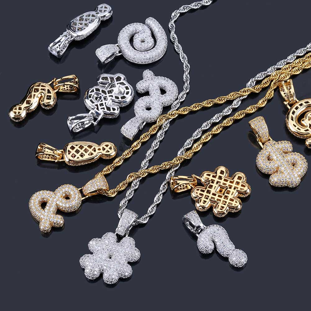 Question mark dollar keyboard symbol European and American personality hip hop pendant for men and women micro inlay gold plated hipster couple necklace