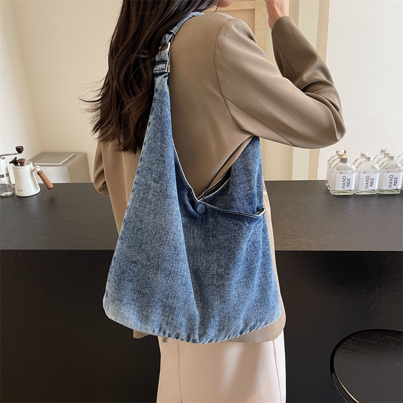 Wholesale Retro Denim Tote Bag for Women 2026 New Style High-End Commuter Underarm Bag Niche Versatile Shoulder Bag