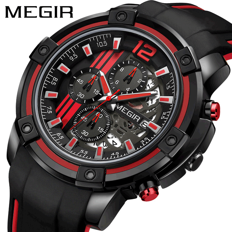 Hot Genuine megir Watch Men's Hollow Calendar Fashion Large Dial Men's Sports Watch 2097G