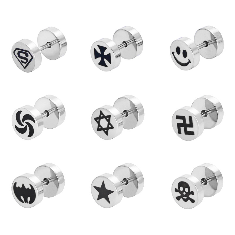 Korean Style Simple Personalized Barbell Bilateral Glue Earrings Ear Bone Nails Stainless Steel Titanium Steel Piercing Jewelry Factory Direct Sales