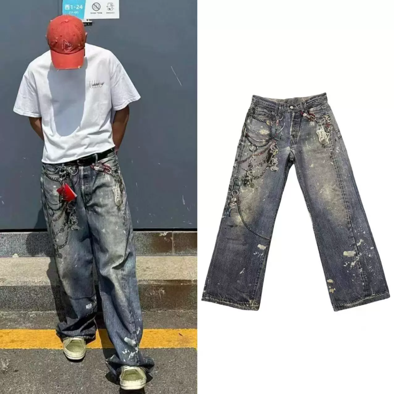 AC style 24 new 3D printed pants chain American street jeans unisex distressed straight leg pants
