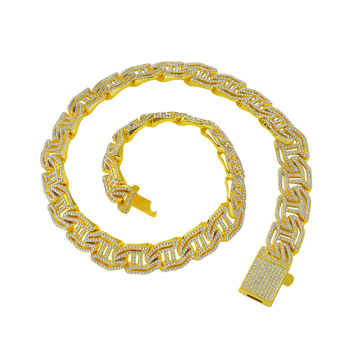 European and American hip-hop hipster H-letter hollow Cuban chain jewelry diamond bracelet men and women hiphop necklace