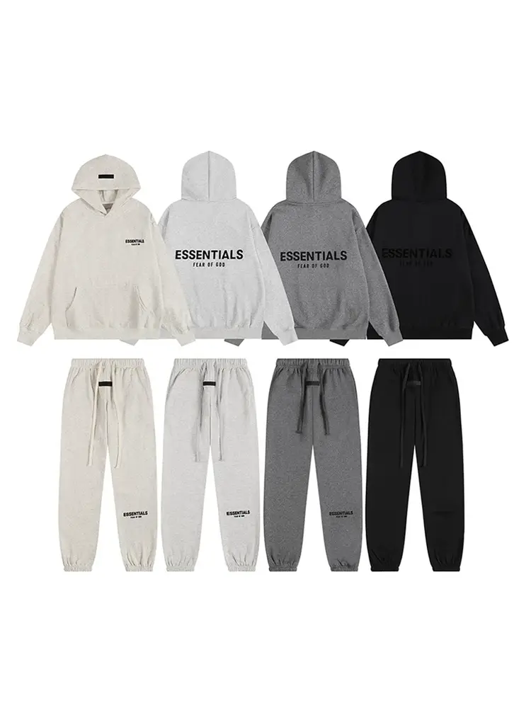 American Style Fog Multi-Line Essentials Flocked Letter Casual Fleece Sweatshirt for Men and Women ins High Street Hoodie
