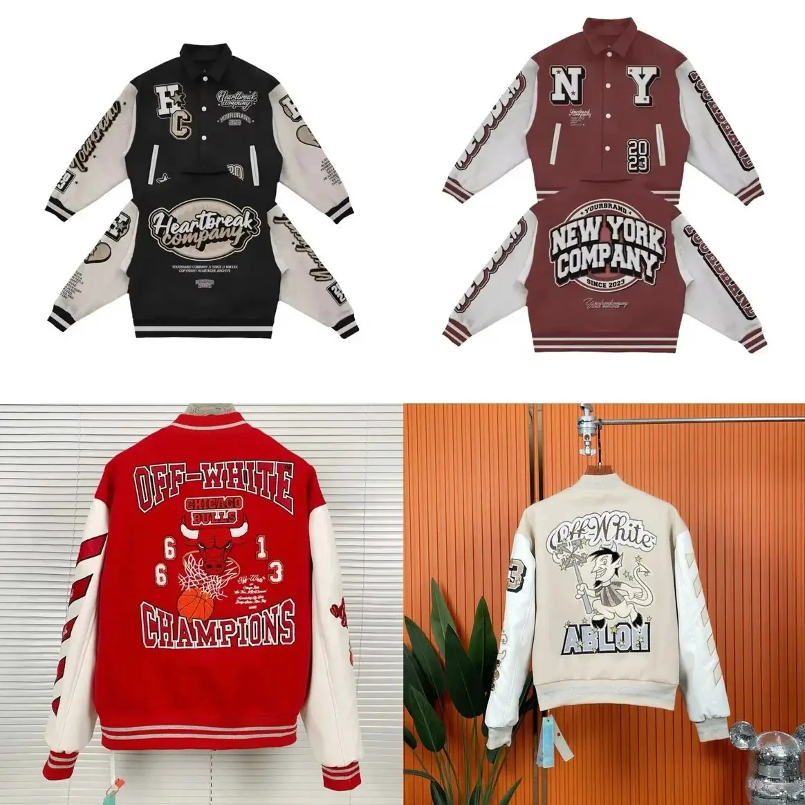 今年新款拼皮棒球服欧美潮牌情侣款青少年街头时尚夹克外套