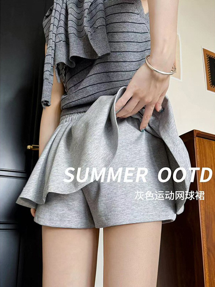 Double-Layered Tennis Skirt Pants for Women, New Summer Ballet-Style High-Waisted Sports Short Skirt, Slimming A-Line Pleated Skirt