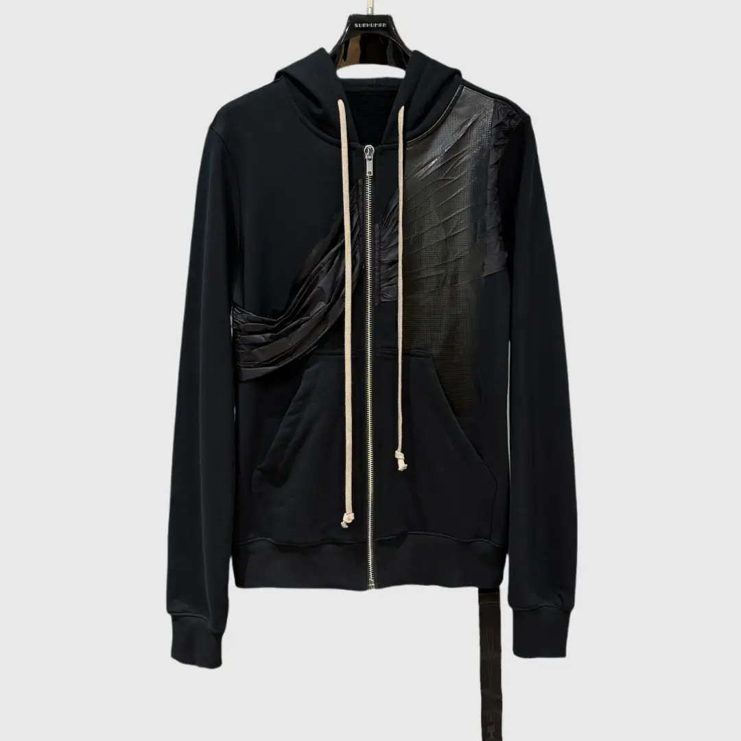 2025 fall and winter dark style splicing zipper jacket men and women with the same hip-hop casual hoodie hooded sweatshirt shirt