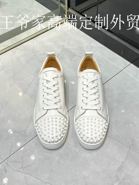 High Quality ~Аcl Red Sole Men's and Women's Shoes Low-Top Rivets Genuine Leather White Leather Toe Nails Casual Shoelace Sneakers White Shoes