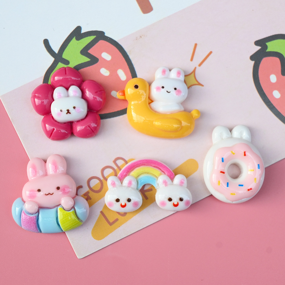 bright cartoon cute rabbit donut rainbow resin accessories diy cream glue accessories hairpin cord material