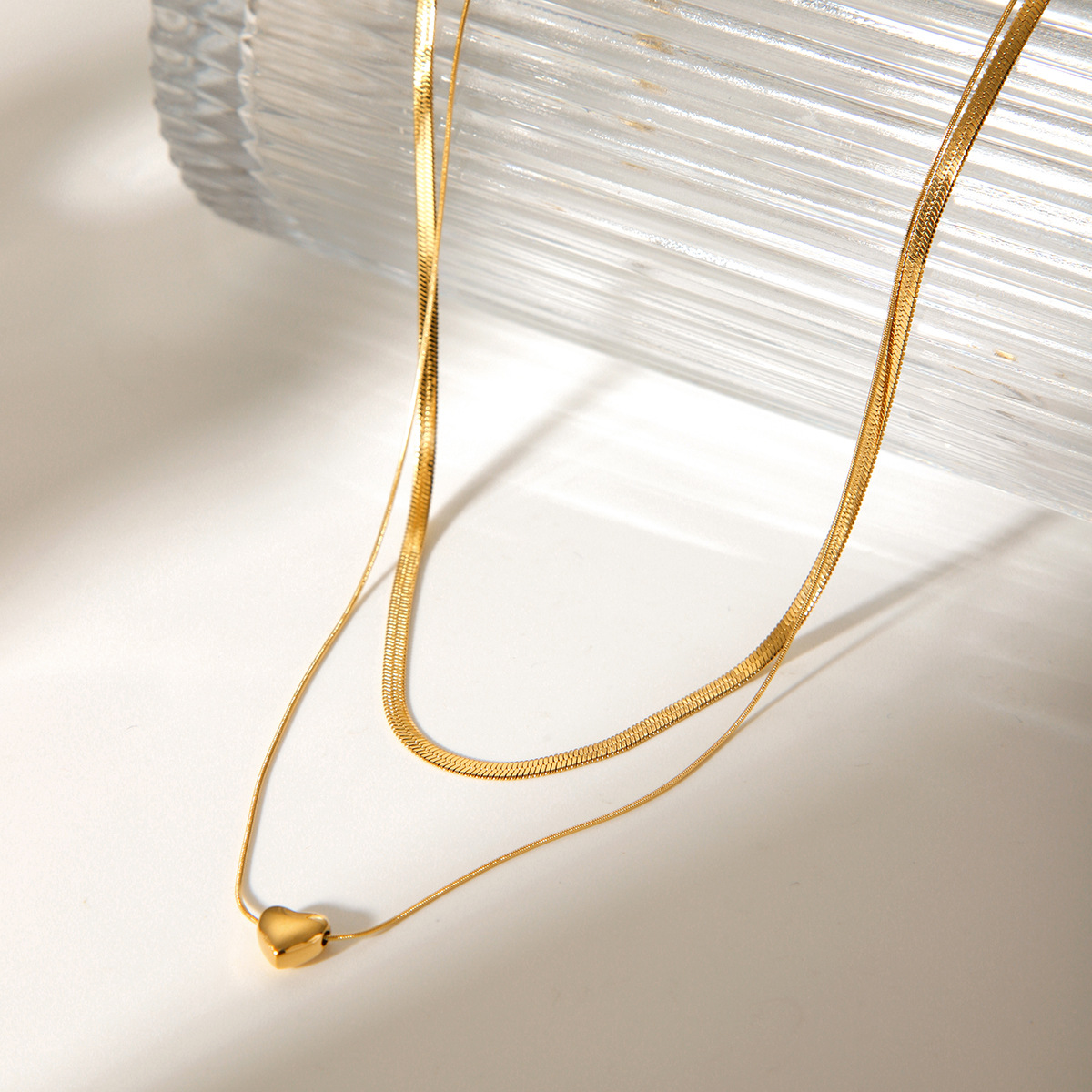Internet Celebrity Same Style Stainless Steel Double Layer Snake Bone Chain Women's Ins Style Fashionable Simple 18k Gold Blade Chain High-grade Necklace