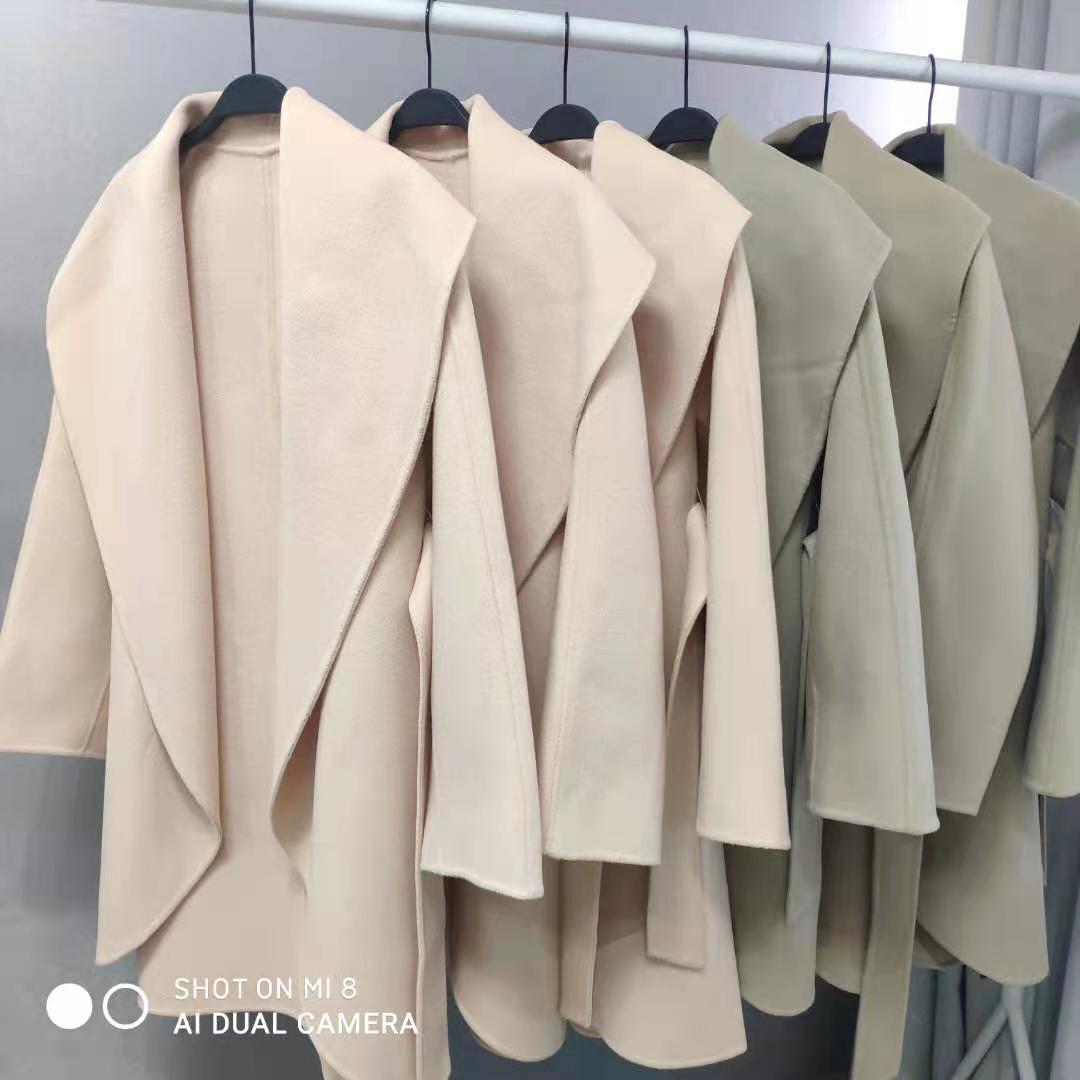 [Simeng] Big Sister Tulip Temperament Big Lapel Lace-up Wool Coat 100 Australian Wool Double-sided Wool Coat