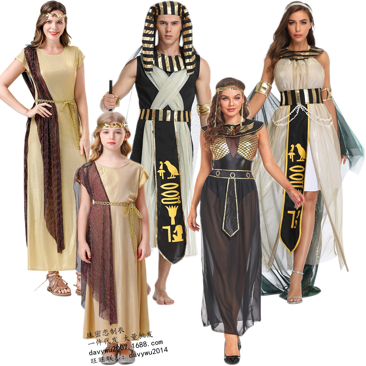 Halloween New Parent-Child Greek Goddess Role-Playing Costumes, Ancient Egyptian Cleopatra Queen Costumes, Egyptian Pharaoh Costumes